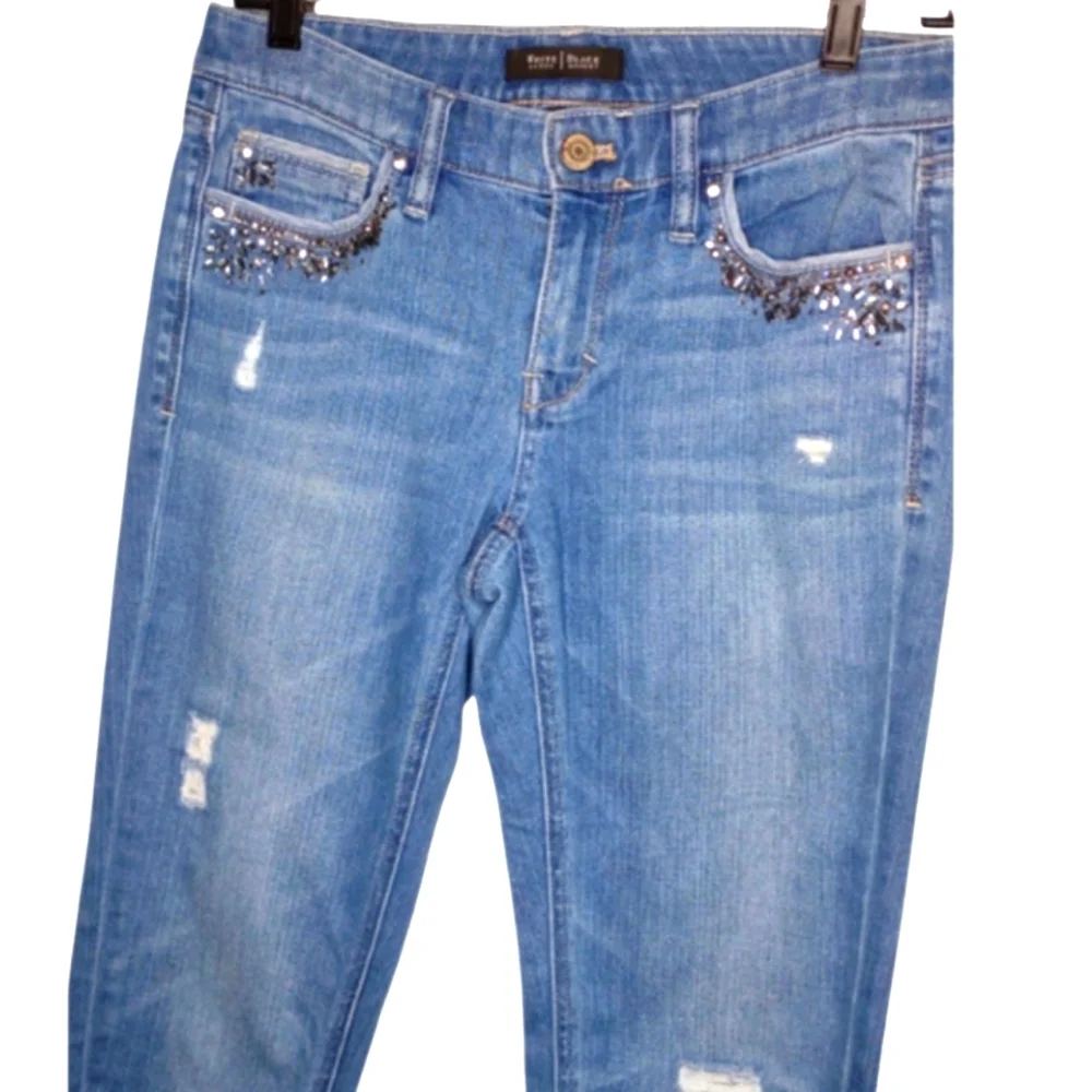 WHBM Low Rise Girlfriend Jeans Blue Jeweled Pockets Size 0R - Picture 6 of 12